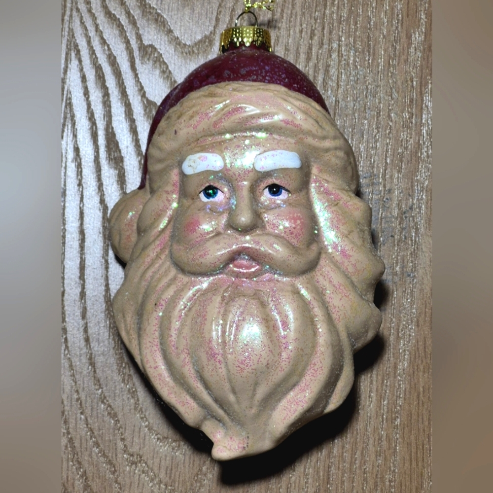 Vtg Holiday Time 8" Glittery Santa Head Blow Plastic Hanging Christmas Ornament